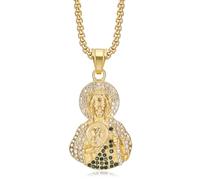 18K Gold Plated Saint Jude Pendant Stainless Steel Necklace for Men Women, 24 Inch Chain San Judas Tadeo Medalla Cadena Oro Laminado Christian Prayer Jewelry Religious Gift, L, Metal, Cubic Zirconia