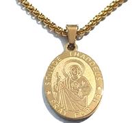 18k Gold Plated 'ST. JUDE THADDEUS PRAY FOR US' Pendant/Medal (27x18x2mm) on a Gold Tone Stainless Steel 60cm Chain in a Velvet Gift Bag.