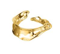 18K Gold Plated Stackable Rings for Women S925 Sterling Silver Adjustable Open Band Ring Chunky Molten Statement Fashion Accessories for Daily Wear Gold