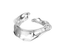 18K Gold Plated Stackable Rings for Women S925 Sterling Silver Adjustable Open Band Ring Chunky Molten Statement Fashion Accessories for Daily Wear Silver