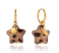 18K Gold Plated Stainless Star Earrings with Leopard Print Pattern Resin Inlay, Retro Bohemian Drop Earrings for Women, 2.34cm x 2.14cm, 7.8g