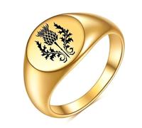 18K Gold-Plated Stainless Steel Ring for Women, Unique Laser-Engraved Milk Thistle Flower Design, Fashionable Personalized Hand Jewelry Size 8
