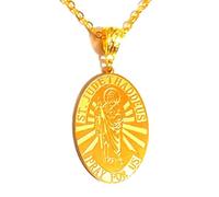 18K Gold Plated Stainless Steel 'ST. JUDE THADDEUS PRAY FOR US' Pendant Medal on a 24'' Gold Tone Link Chain in a Velvet Jewelry Bag