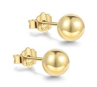 18K Gold Plated Sterling Silver Ball Stud Earrings 3mm-10mm Options, Simple Polished Ball Studs Hypoallergenic Jewellery (7mm)