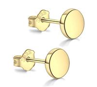18K Gold Plated Sterling Silver Dot Stud Earrings 3mm-10mm Options, Flat Round Disc Studs Hypoallergenic Jewellery (6mm)