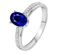 18K Gold Ring Band, Wedding Bands Women Lab Created Sapphire 0.52ct Oval 4-Prong Silver Jewelry with Moissanite for Bride Size P 1/2