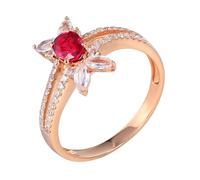 18K Gold Ring Real, Vintage Engagement Rings Lab Created Ruby 0.57ct 4 Prongs Band 750 Rose Gold with Moissanite Gift for Wife Size M 1/2