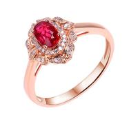 18K Gold Ring Real, Wedding Band Unique Lab Created Ruby 0.62ct Flower Ring 750 Rose Gold with Moissanite Gift for Wife Size M 1/2
