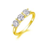 18K Gold Ring Real, Wedding Bands 3 Stones with 5mm Moissanite Au750 18K Yellow Gold Band Ring Size S 1/2