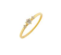 18K Gold Ring Vintage, Engagement Ring Moissanite Round Jewelry 750 Yellow Gold for Fiancée Size V 1/2