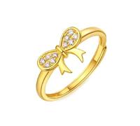 18K Gold Ring Vintage, Womens Engagement Ring Moissanite Bow-Knot Jewelry 750 Yellow Gold for Mother Size M 1/2