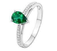 18K Gold Ring, Wedding Bands Jewelry Lab Created Emerald 1.25ct Teardrop Silver Ring with Moissanite Birthday Gift for Her Size U 1/2