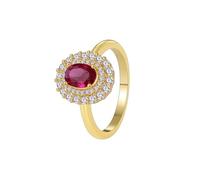 18K Gold Ring, Wedding Bands Women Lab Created Ruby Halo Gold Ring with Moissanite Gift for Wife Size N 1/2