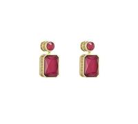 18K Gold Ruby Drop Earrings for Women, Geometric Dangle & Drop Earrings, Best Gift for Any Occasion