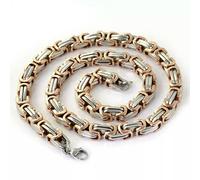 18k Gold & Silver Square Byzantine Chain Necklace Stainless Steel For Men 24''