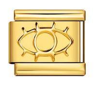 18K Gold Silver Two Tone Cross Evil Eye Star Moon Bee Butterfly Heart Dog Cat Birthday 9mm Italian Link Charm Compatible With Nomination Bracelet Mum Mom Mother Daughter (18k Evil Eye)