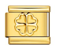 18K Gold Silver Two Tone Cross Evil Eye Star Moon Bee Butterfly Heart Dog Cat Birthday 9mm Italian Link Charm Compatible With Nomination Bracelet Mum Mom Mother Daughter (18k Four Leaf Clover Lucky)
