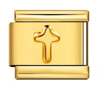 18K Gold Silver Two Tone Cross Evil Eye Star Moon Bee Butterfly Heart Dog Cat Birthday 9mm Italian Link Charm Compatible With Nomination Bracelet Mum Mom Mother Daughter (Cross Crucifix 18k)