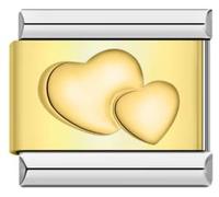 18K Gold Silver Two Tone Cross Evil Eye Star Moon Bee Butterfly Heart Dog Cat Birthday 9mm Italian Link Charm Compatible With Nomination Bracelet Mum Mom Mother Daughter (Double Heart Two Tone 18k)