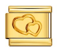 18K Gold Silver Two Tone Cross Evil Eye Star Moon Bee Butterfly Heart Dog Cat Birthday 9mm Italian Link Charm Compatible With Nomination Bracelet Mum Mom Mother Daughter (Double Heart 18k)