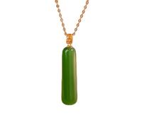 18K Gold Small Green Bar Hetian Jade Pendant Tranquility and Peace Plate Women Necklace Light Luxury Minority Women
