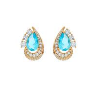 18K Gold Teardrop Earrings for Women Pear Light Blue Apatite & Moissanite