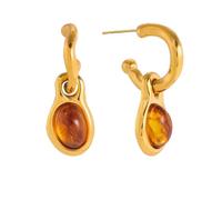 18K Gold-Tone Stainless Steel Amber Acrylic Teardrop Hoop Earrings - Hypoallergenic & Tarnish Resistant