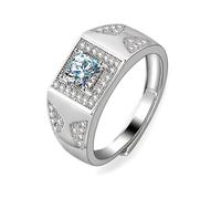 18K Gold Wedding Bands for Him, Engagment Ring Lab Diamond Signet Silver Jewelry 750 White Gold Gift for Husband Size Q 1/2