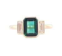 18K Gold Wedding Bands for Women, Wedding Ring Simple with 2Ct Green Emerald Shape Created Emerald Size T 1/2