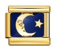 18K Moon Star Goodnight Lucky Gold Silver Italian 9mm Link Stainless Steel Bracelet Charm Compatible With Nomination