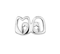18K Plated Gold Grillz for Women Men, Polished Hip Hop Top Tooth Single Grill Cap, Hollow Love Design Tooth Gap Decor for Rapper Costume Parties(Silver)