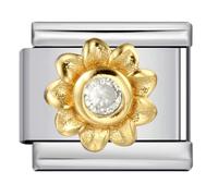18k Puple Pearl Flower Green Pink Mum Daughter Gold Camellia Silver Gold Italian 9mm Link Stainless Steel Bracelet Charm Compatible With Nomination (18K Crystal Sunflower)