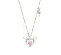 18K Real White Gold Necklace, Womens Long Necklace Lab Created Pink Sapphire Pendant Chain Jewelry with Moissanite Love Wings Arrows White Gold