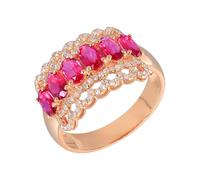 18K Rose Gold Engagement Ring, Wedding Bands Womens Lab Created Ruby 1.4ct Hollow Out Rose Gold Ring with Moissanite Size J 1/2