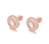 18K Rose Gold Plated 925 Sterling Silver Iced Out Cubic Zirconia Screw Back Round Stud Earring For Men Hypoallergenic Earring Micropave Hip Hop Jewelry CHARLINLIOL, STYLE#3, Metal