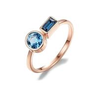 18K Rose Gold Ring, Engagment Rings with Topaz Real Au750 Rose Gold Band Size H 1/2 for Proposal