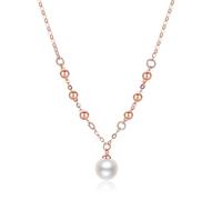 18K Rosegold Pendant Necklace Freshwater Pearl Ball Charm AU750 Chain Link