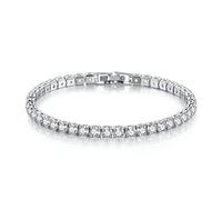 18K Round Cut Real Gold Rhodium Plated Iced Out Prong Set 5A Cubic Zirconia Mens Tennis Bracelet 3mm 4mm 5mm Hip Hop Rapper Jewellery with Gift Box Stainless Steel Diamond