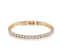 18K Round Cut Real Gold Rhodium Plated Iced Out Prong Set 5A Cubic Zirconia Mens Tennis Bracelet 3mm 4mm 5mm Hip Hop Rapper Jewellery with Gift Box Stainless Steel Diamond