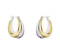 18K Two-tone Gold Silver Curve Earrings for Women | Light Weight Italian Design Click Top Pearl Dainty Huggie Hoop Earrings for Women, Yellow Gold, No Gemstone