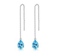 18K White Gold Earrings Dangle, with Blue Pear Topaz 2.6ct Women Earrings Long Drop