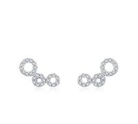 18K White Gold Earrings, Stud Earrings Triple Circles with Moissanite