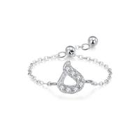 18K White Gold Engagement Ring, Eternity Band Adjustable Chain Arabic Alphabet Design with Round Moissanite Au750 White Gold Band Ring Size I 1/2