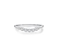 18K White Gold Engagement Ring, Wedding Band for Women Stackable Simple Wave Design with Round Diamond Au750 White Gold Band Ring Size N 1/2