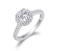 18K White Gold Engagement Ring, Wedding Rings for Women Half Eternity with 6.5mm 1ct Round Moissanite Au750 Silver Band Size P 1/2