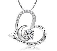 18K White Gold Necklaces for Women Love Heart Pendant with Sparkling Crystal Necklace Jewellery Gifts for Mum Her Wife Girlfriend Anniversary Birthday Christmas Valentines(H4)