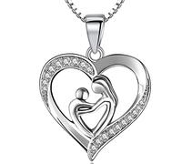 18K White Gold Necklaces for Women Love Heart Pendant with Sparkling Crystal Necklace Jewellery Gifts for Mum Her Wife Girlfriend Anniversary Birthday Christmas Valentines (H1)