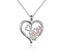 18K White Gold Necklaces for Women, Womens Heart Necklace Bicolor Engraving Mom I Love You forever Vintage Pendant Necklace
