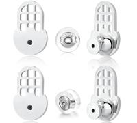 18K White Gold Plated Earring Backs, Sturdy Waterdrop-Style Earring Backs Replacements for Droopy Ears, Big Earrings Lifter Backings for Studs Heavy Earrings, 6 PCS