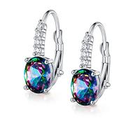 18K White Gold Plated Earrings Rainbow Quartz Halo CZ Created Mystic Topaz Stud Earrings Hypoallergenic Jewelry Gift for Women Men, White Gold, Cubic Zirconia